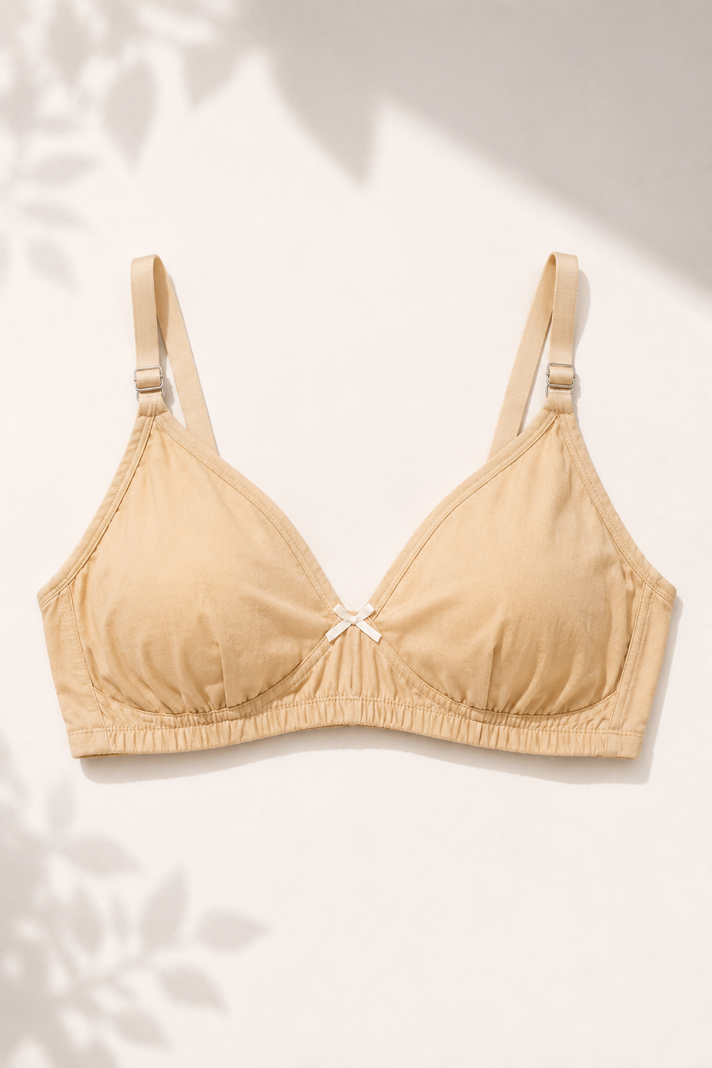 Women’s Beige Cotton Non-Padded Bra | Soft Comfort Everyday Wear Bra with Adjustable Straps