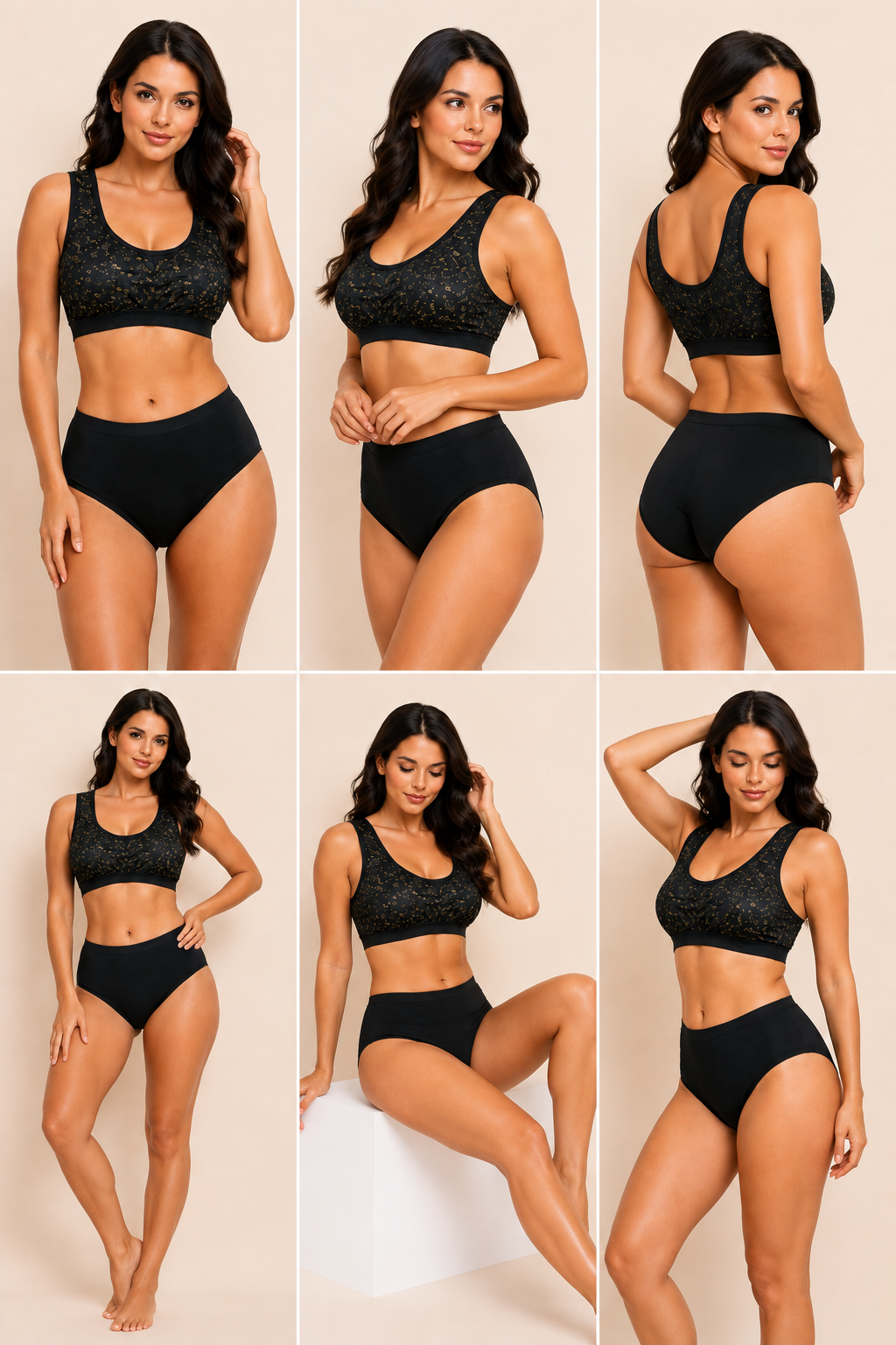 Women’s Black Printed Wireless Bra & Panty Set | Soft Comfortable Full Coverage Lingerie Set