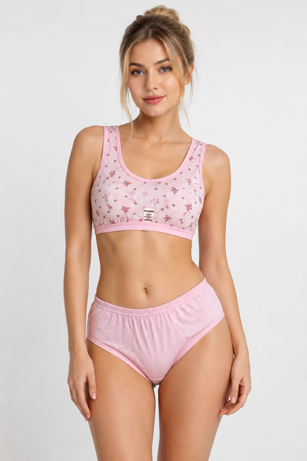 Women’s Non-Padded Floral  Bra & Brief Set – Soft Pink Everyday Comfort