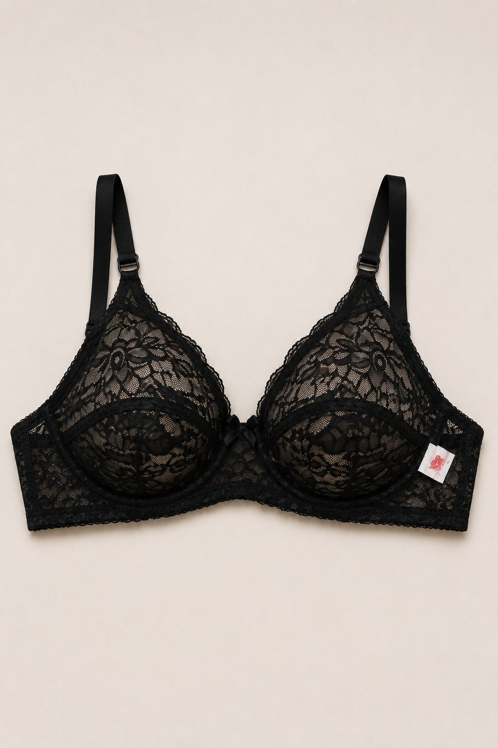 Women’s Black Net BreathableLace Bra – Floral Lace Non-Wired Comfort Bra with Adjustable Straps