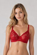 Women’s Red Net Breathable Lace Bra – Non-Wired Full Coverage Comfort Breathable Bra