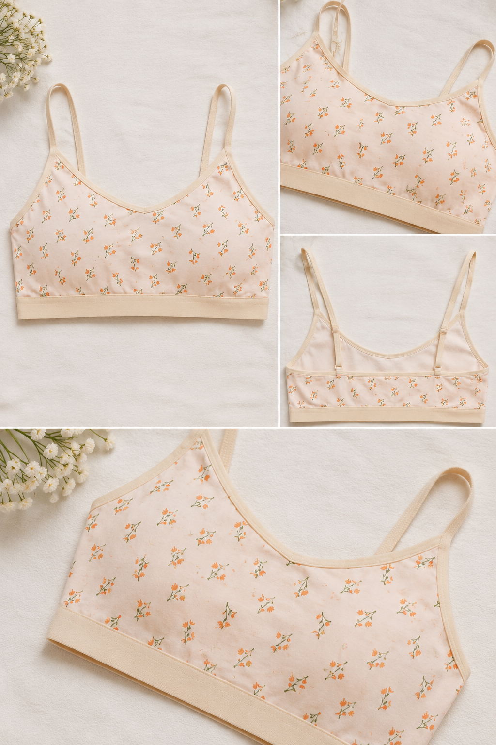 Floral  Bralette – Soft Printed Camisole Bra For Teenager Girls | Free Size 32–34 | Pack of 2- Free Delivery
