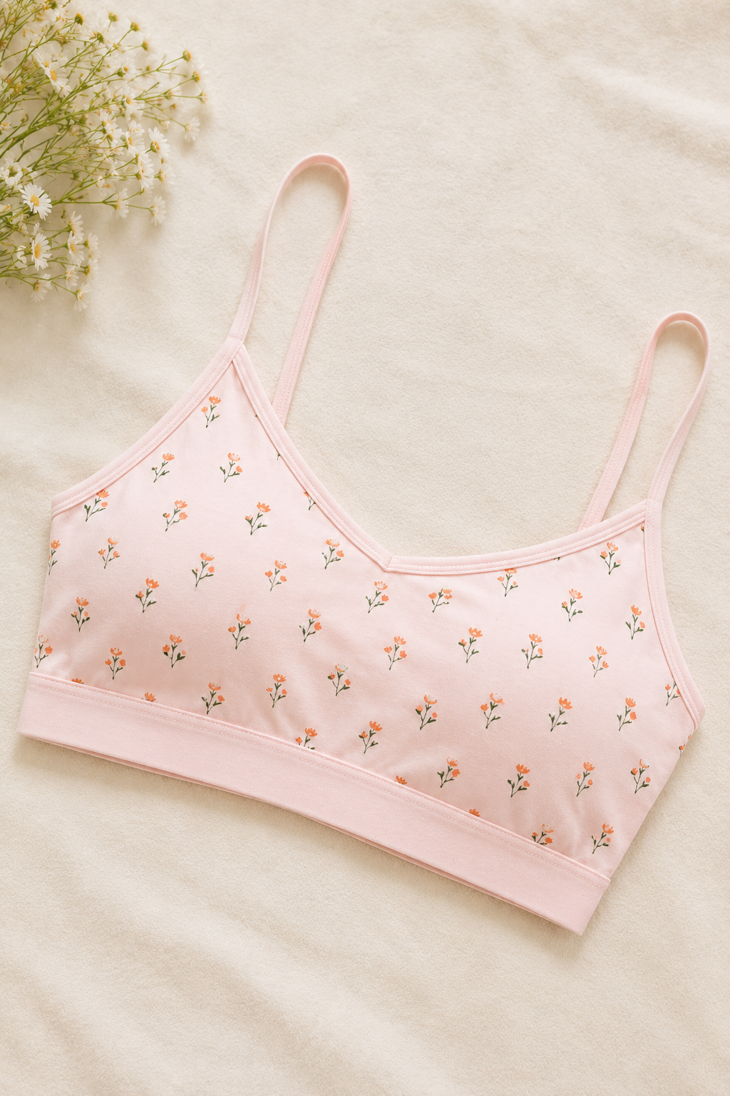 Pack of 2 Pink Soft Printed Camisole Floral Bralette Bra For Teenager Girls –  | Free Size 32–34 - Free Delivery