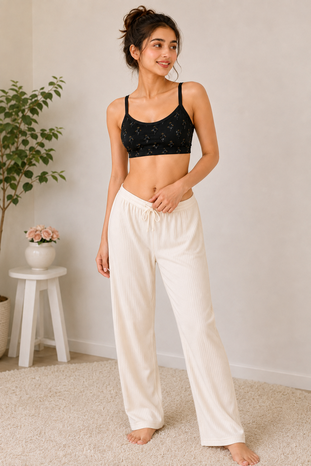Black Bra For Teenager Girls – Soft Printed Camisole Floral Bralette | Free Size 32–34 | Pack of 2- Free Delivery