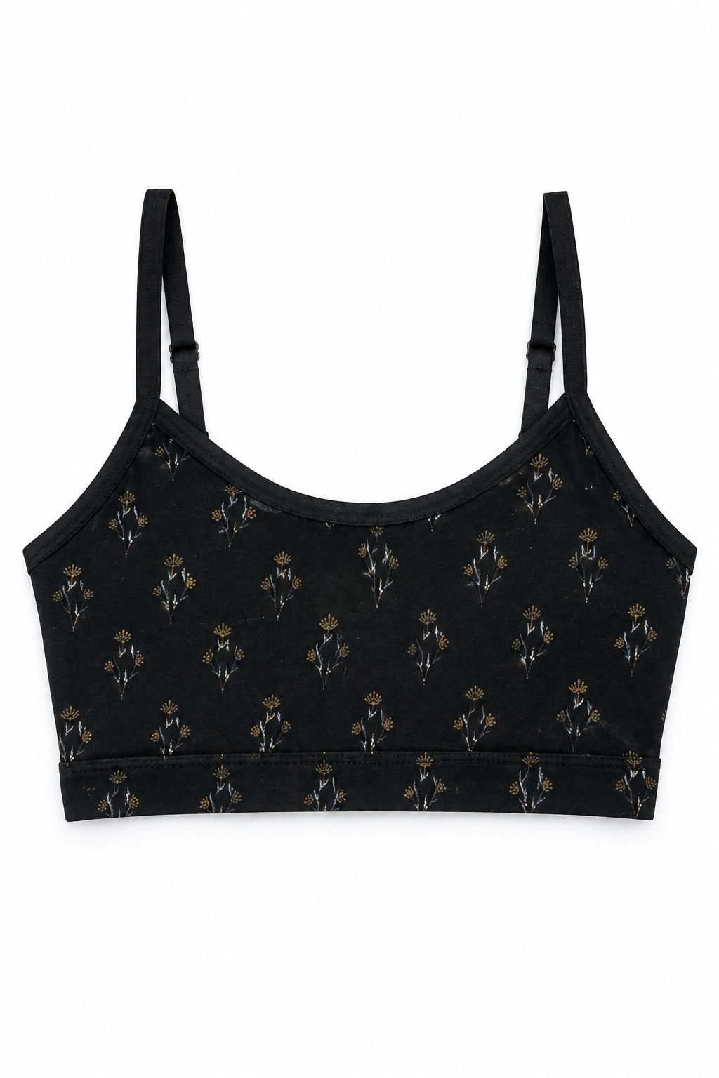 Black Bra For Teenager Girls – Soft Printed Camisole Floral Bralette | Free Size 32–34 | Pack of 2- Free Delivery