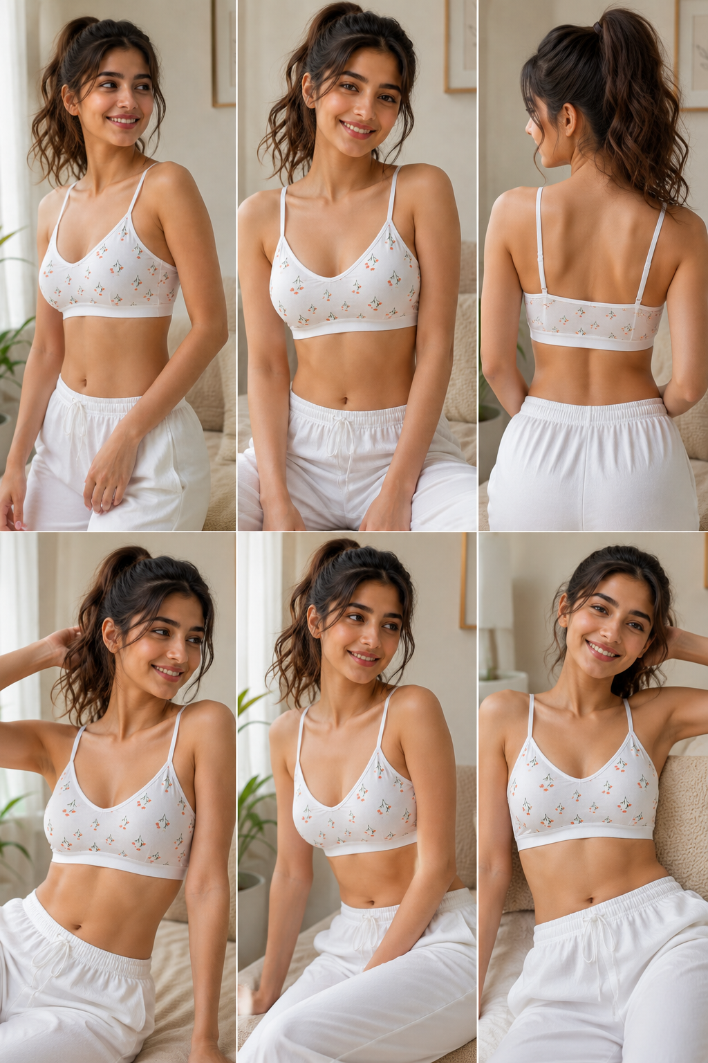 White Bra For Teenager Girls – Soft Printed Camisole Floral Bralette | Free Size 32–34 | Pack of 2- Free Delivery