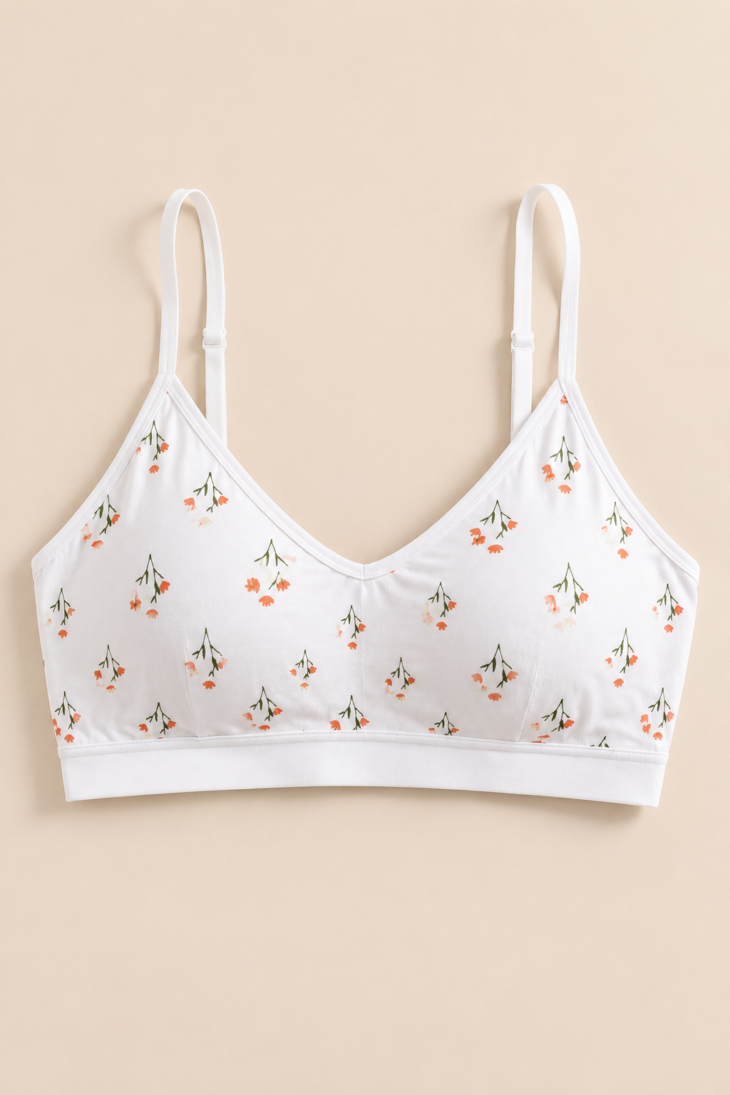 White Bra For Teenager Girls – Soft Printed Camisole Floral Bralette | Free Size 32–34 | Pack of 2- Free Delivery