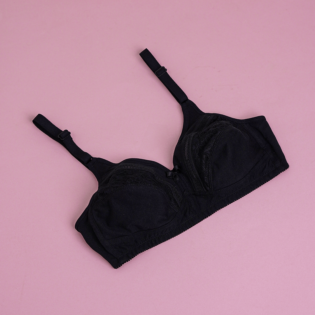 Women’s Black Cotton Non-Padded Bra – Soft Comfortable Everyday Wear | Adjustable Straps