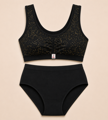 Women’s Black Printed Wireless Bra & Panty Set | Soft Comfortable Full Coverage Lingerie Set